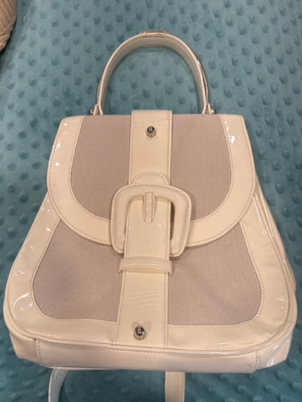 Calvin Klein Collection Cream Patent-Trim Top-Handle Satchel
